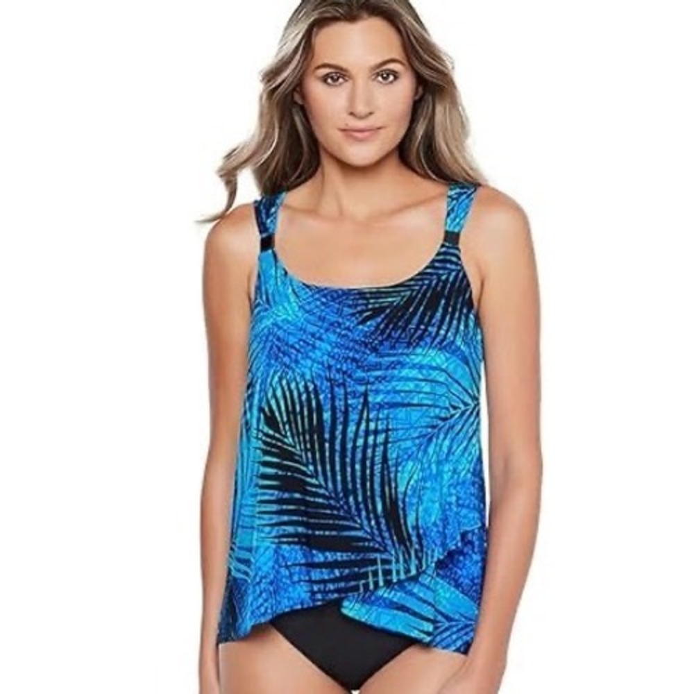 Miraclesuit‎ Dazzle DDnUnderwire Tankini Top Tropical Print Blue Size 14DD